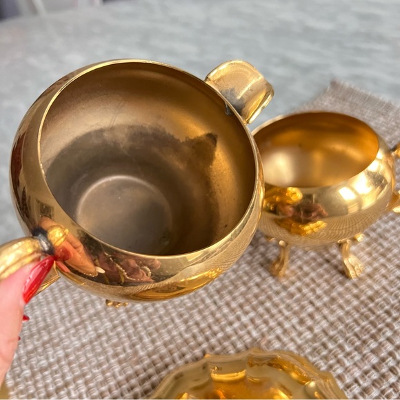Gold Color Metal Sugar and Creamer Set - 5-6” - Picture 5 of 7